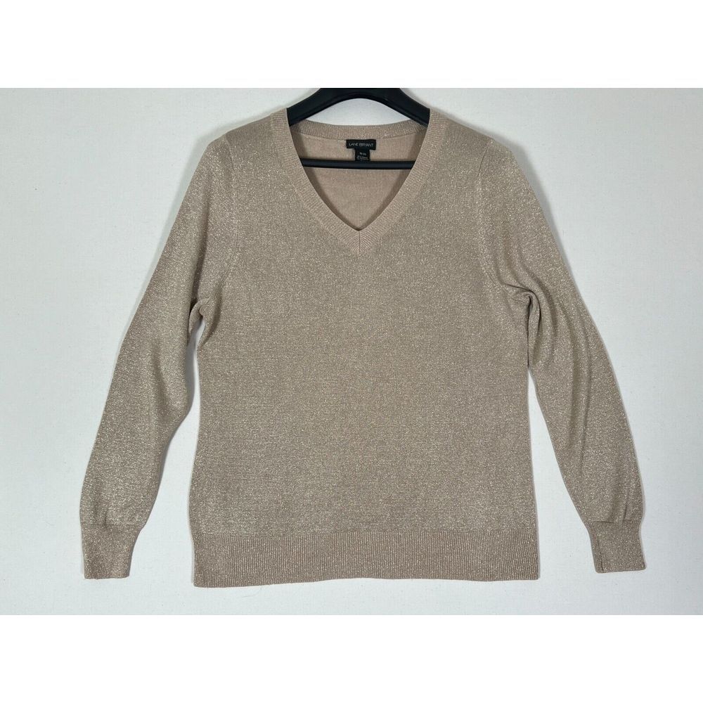 Lane Bryant Gold Metallic Sweater‎ Women 2X Sparkle V Neck Lightweight Pullover